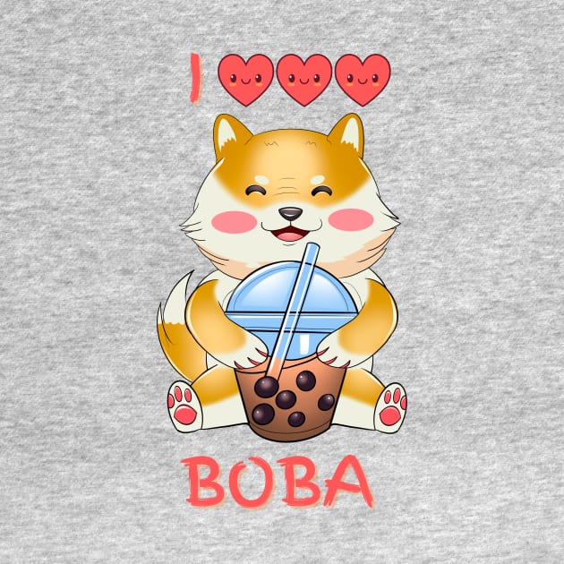 I Love Bubble Tea, Shiba Inu Drinking Bubble Tea, funny Japanese Sticker by Ken Adams Store